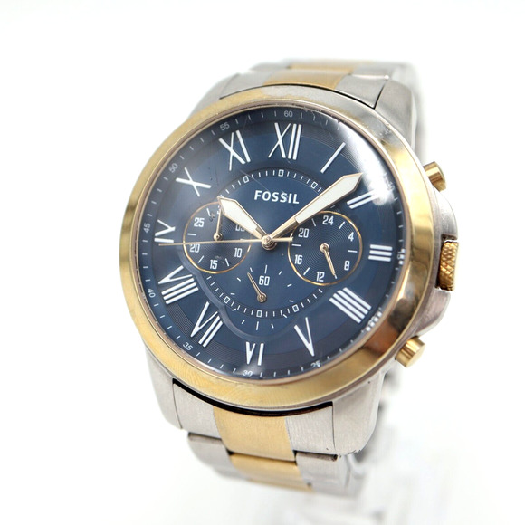 Fossil Grant Mens Chronograph Watch 44mm Blue Dial 2 Tone Stainless Steel FS5273 - Picture 1 of 16